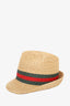 Gucci Striped Straw Fedora Hat Size 57