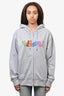 Helmut Lang Grey/Multicolour Logo Zip Up Hoodie Size M Mens