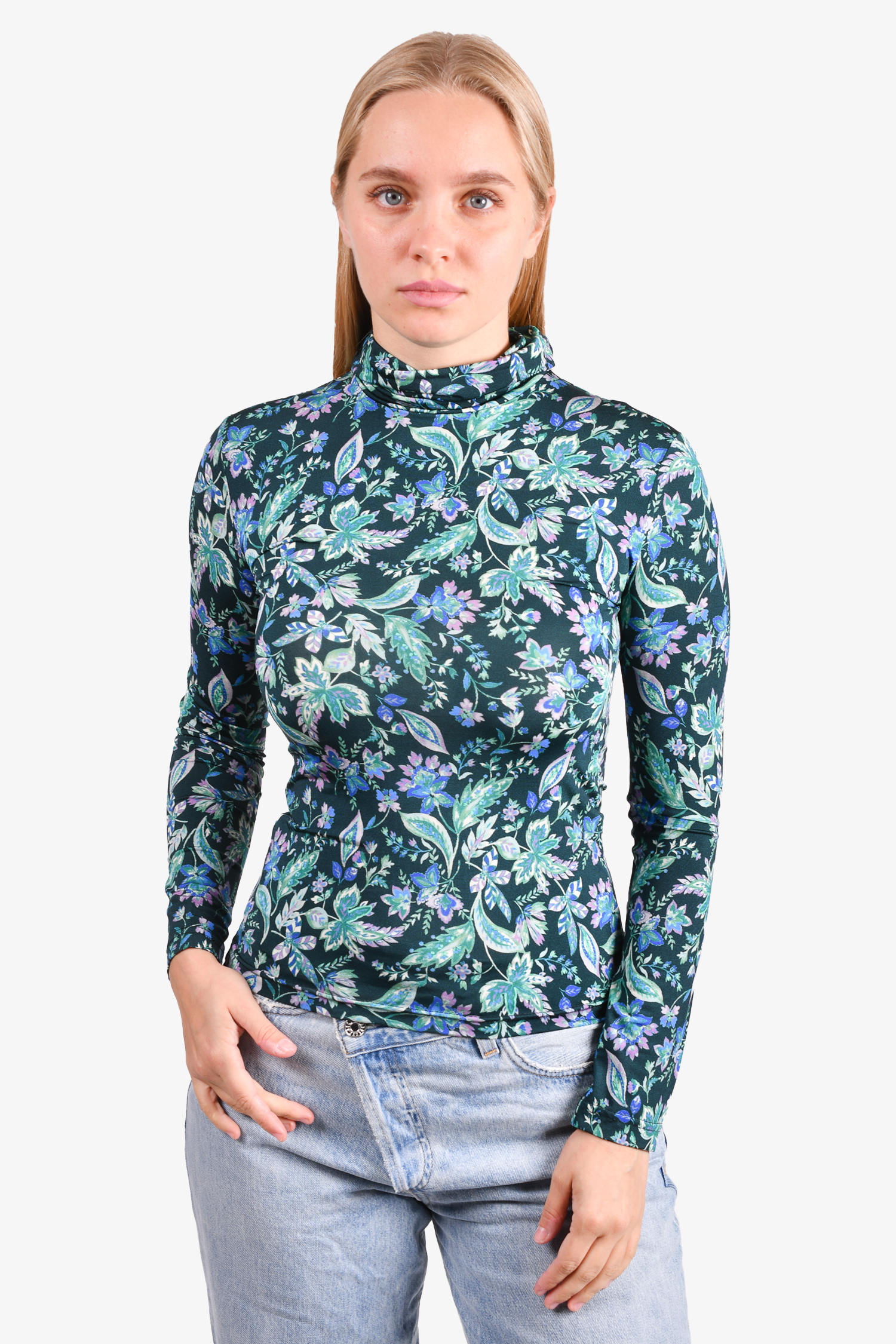 【美品】Isabel Marant タートルネック 花柄 36 Isabel Marant Blue Pattern Turtleneck Top – Mine & Yours