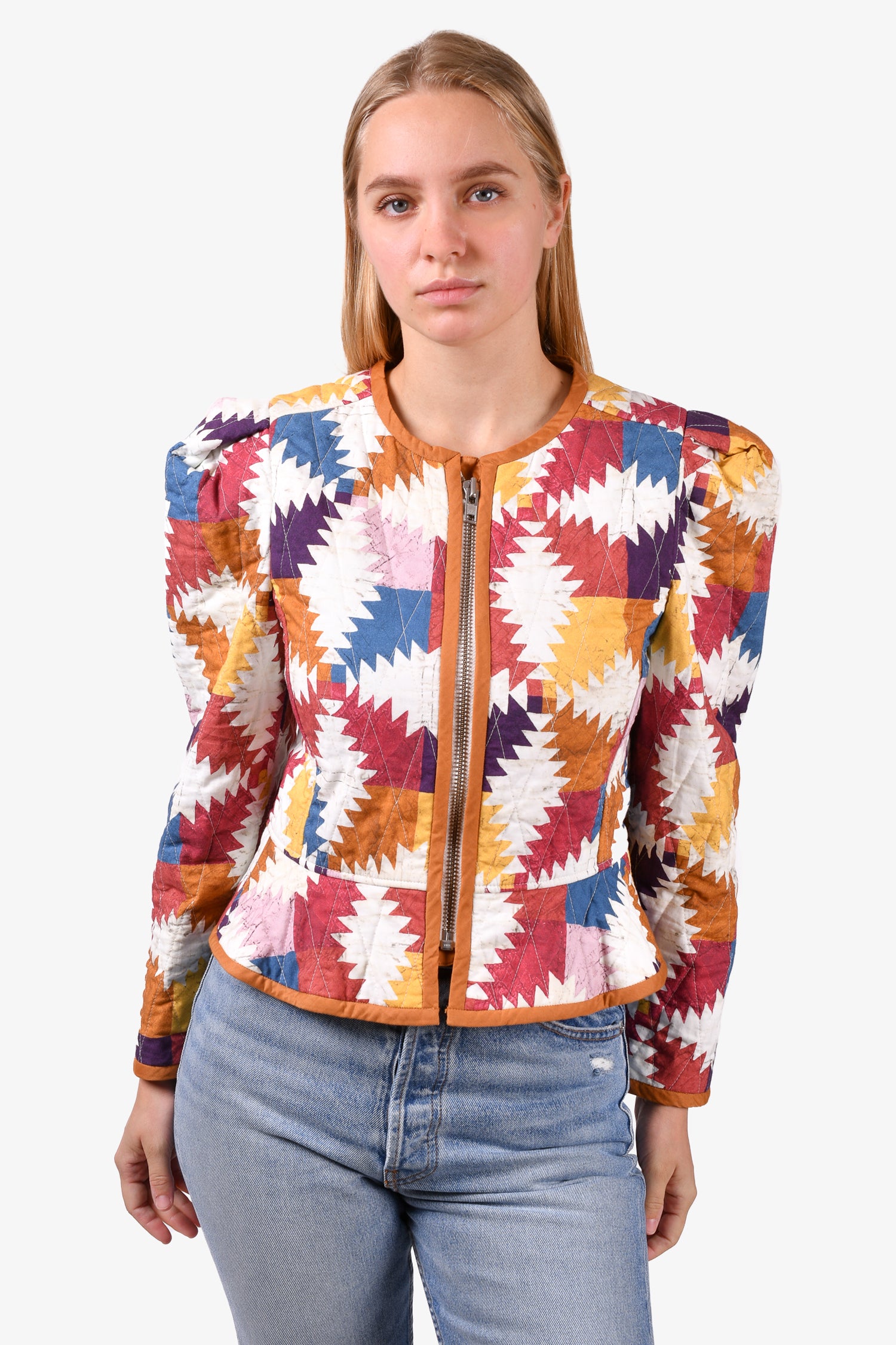 Isabel Marant Etoile Orange Printed 'Hafileal' Zip-Up Jacket Size