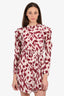 Isabel Marant Etoile White/Burgundy Patterned Ruffled Long-Sleeve Dress size 38