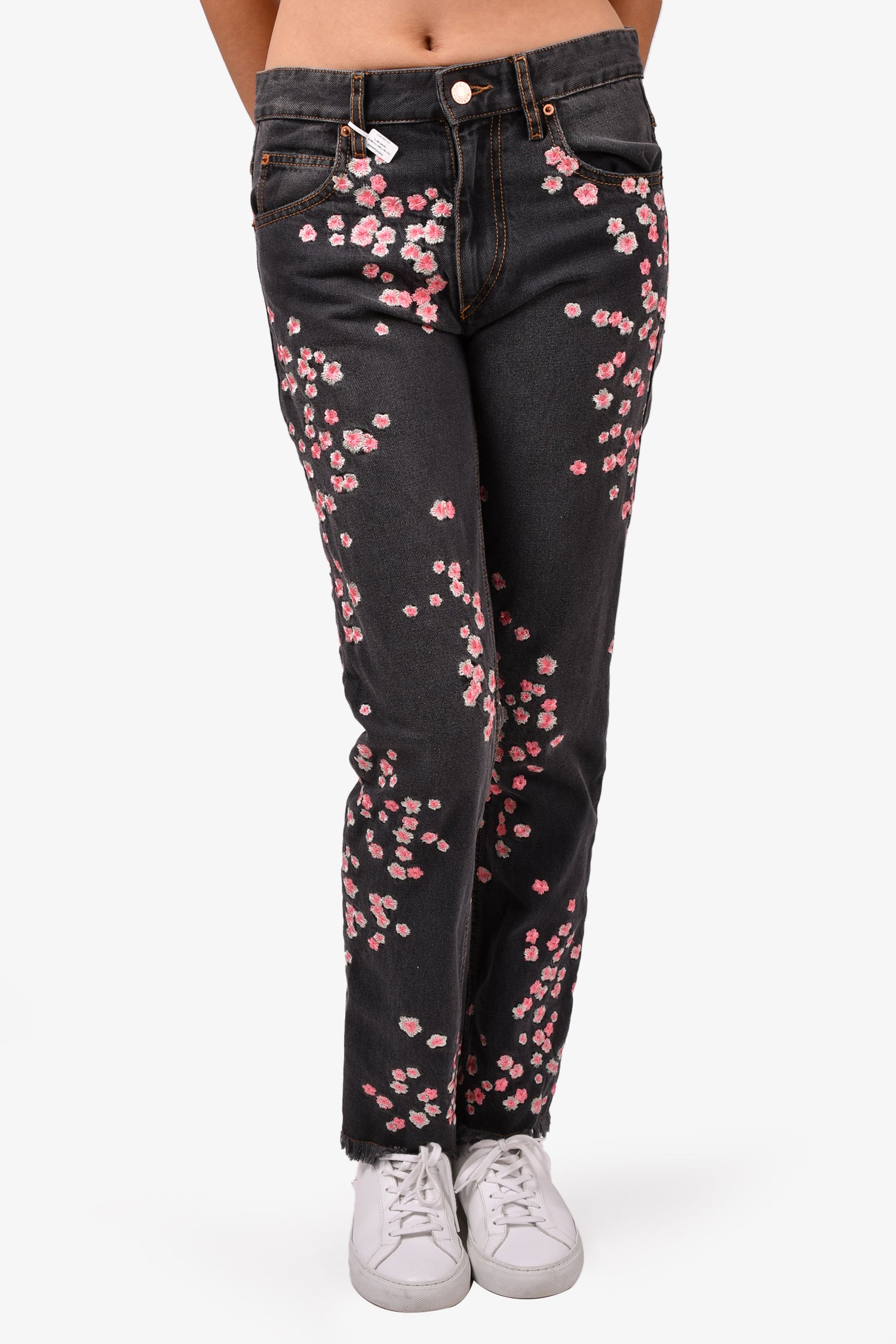 Isabel Marant Grey Denim Cherry Blossom Embroidered Jeans Size 36 