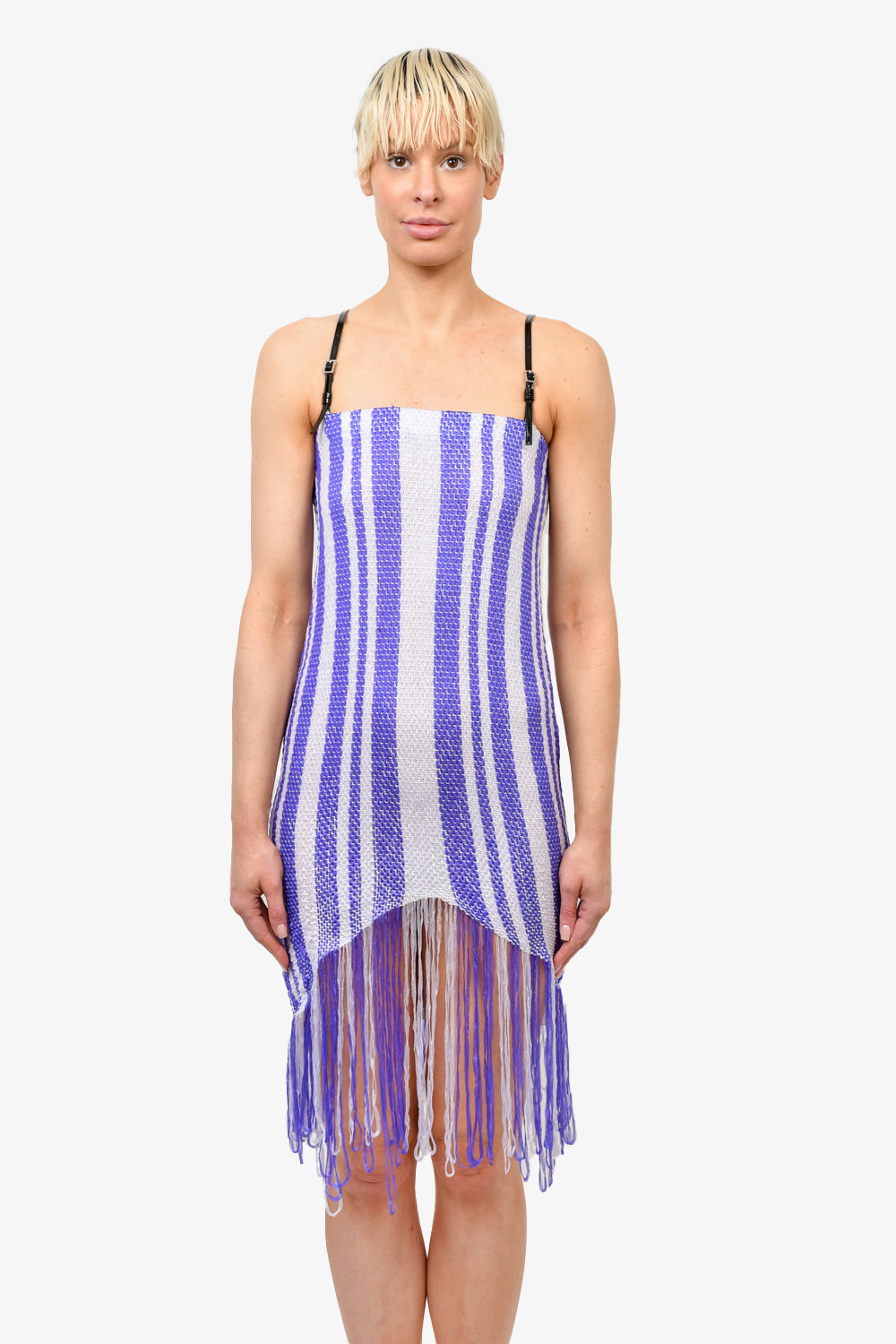 J.W. Anderson Purple/White Striped Fringe Dress with Leather Straps Si –  Mine & Yours