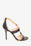 Jimmy Choo Black Leather Heels with Gold Straps Size 37