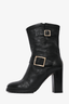 Jimmy Choo Black Leather Crinkled Block Heel Boot Size 38.5