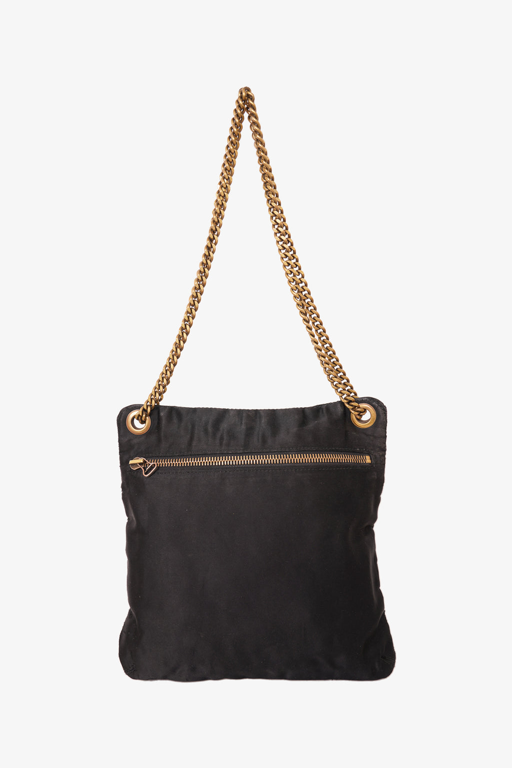 Lanvin Black Satin Shoulder Bag Gold Chain Handle Mine & Yours