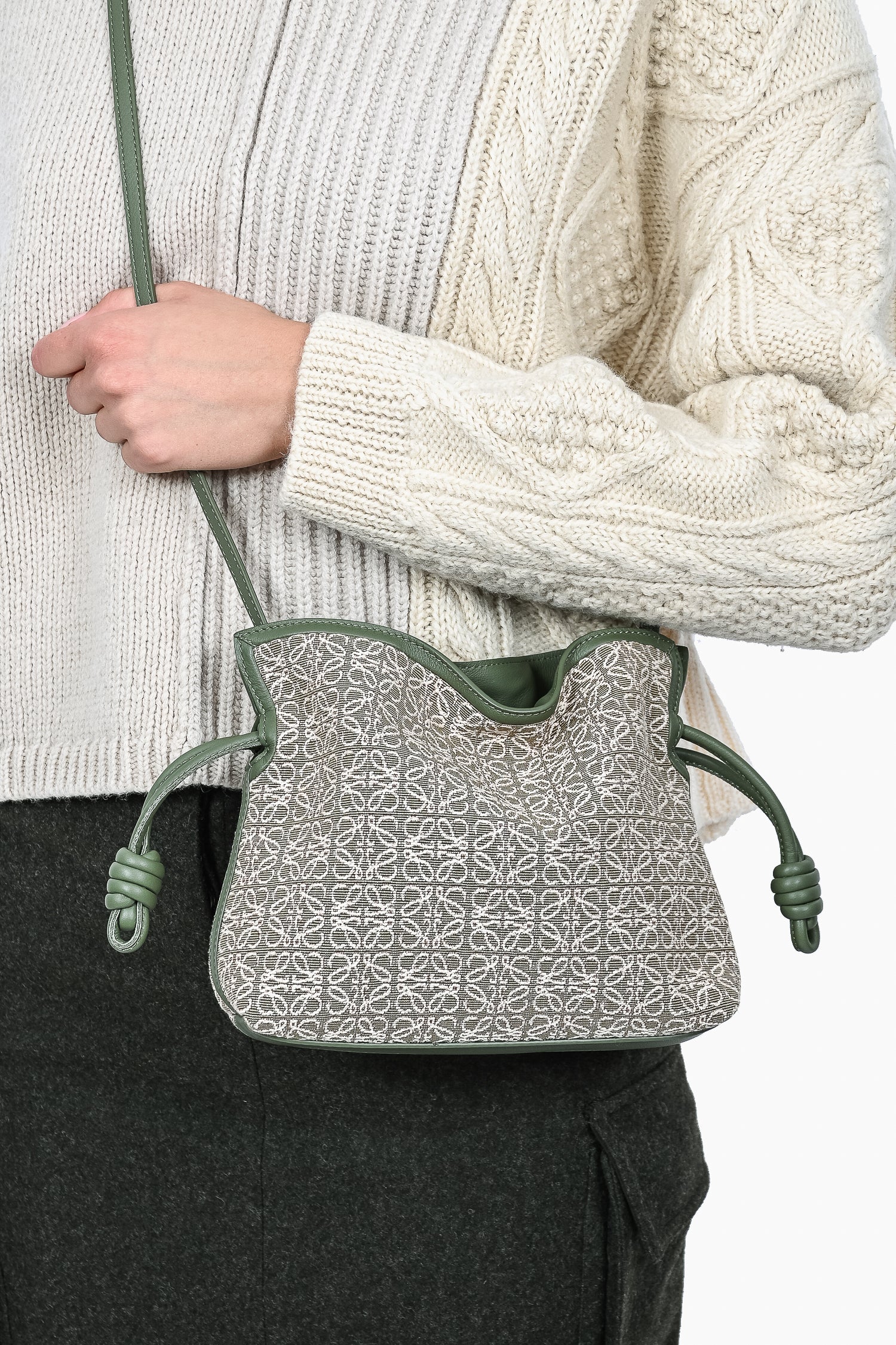 Loewe Green Canvas/Leather Anagram Flamenco Pouch with Strap Loewe Green Canvas/Leather Anagram Flamenco Pouch with Strap