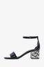 Louis Vuitton Black Patent Leather Silver Block Heels Size 39