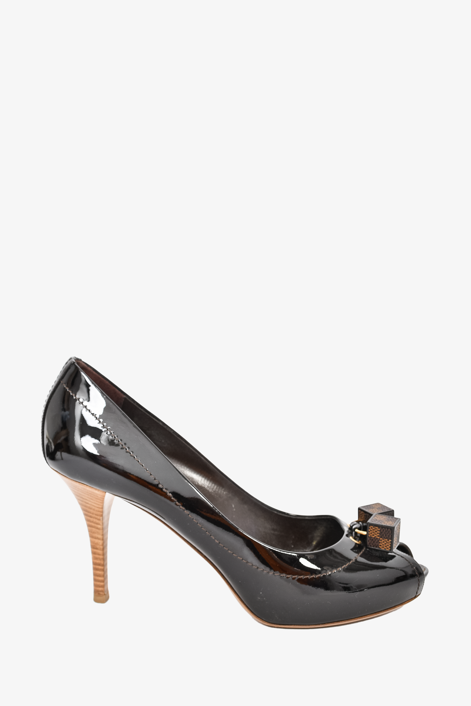 Louis Vuitton Black Patent Leather 'Saint Honore' Peep Toe Pumps