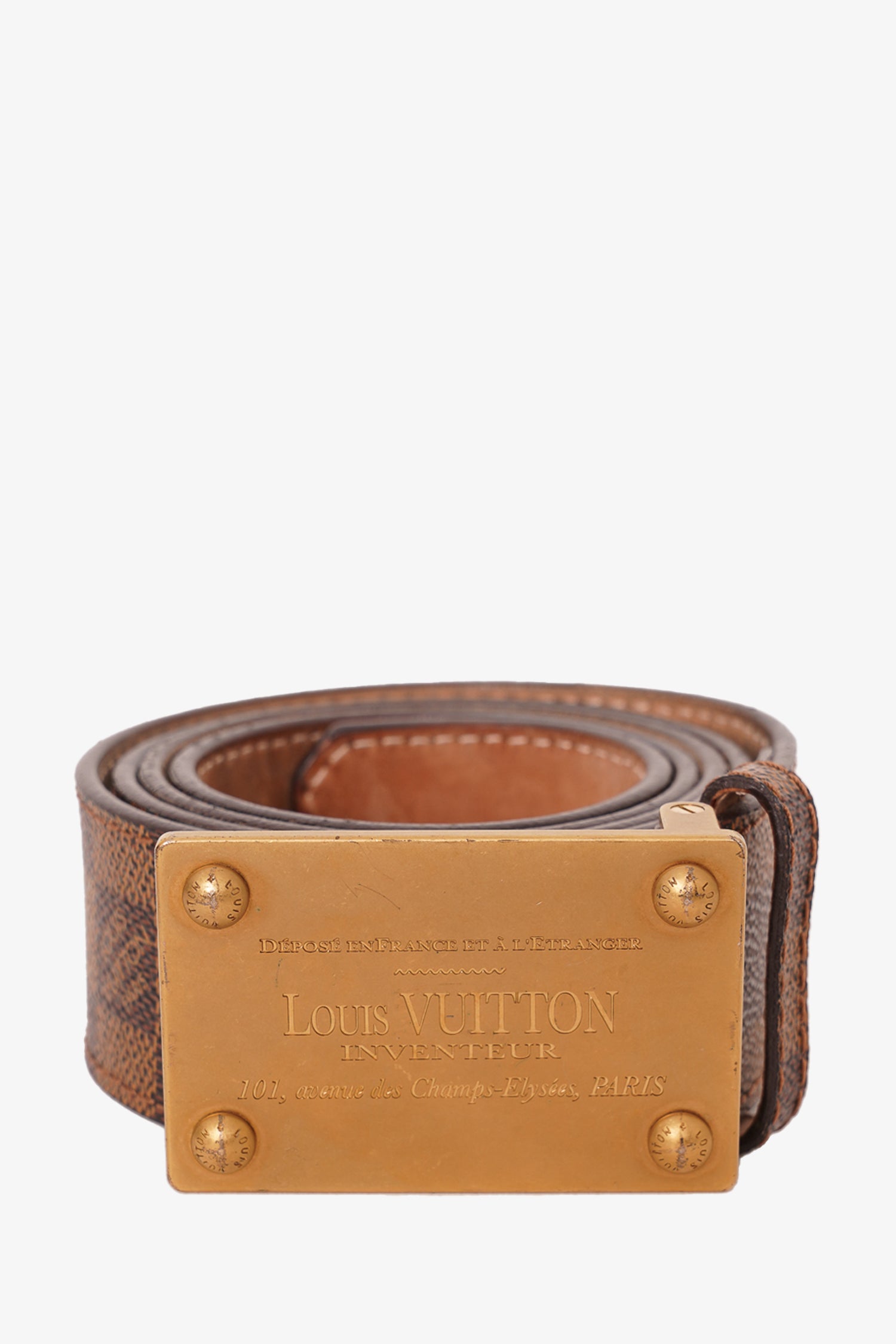 Louis Vuitton Damier Ebene 'Inventeur' Plaque Belt Size 40 'As Is'