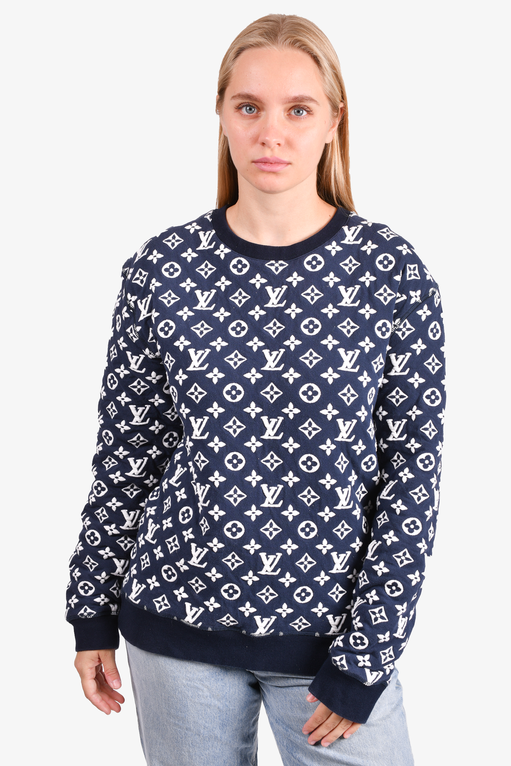 Louis Vuitton Navy/White Monogram Sweater Size L