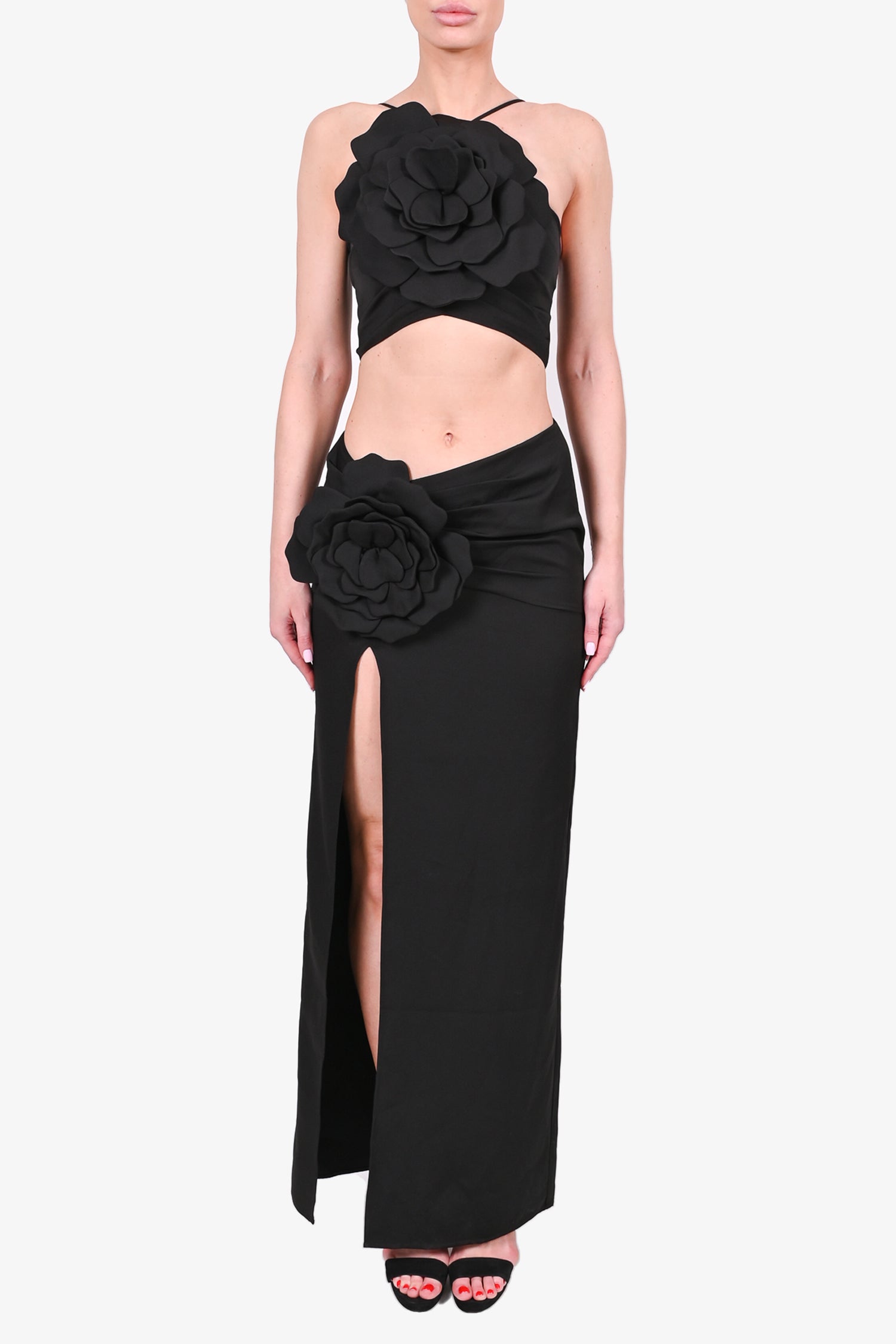 Lovers + Friends Black Rosette High Slit 'Artemis' Maxi Dress Size XS –  Mine & Yours