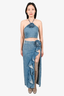 Lovers + Friends Blue Denim Rosette Halter Neck Crop Top + High Slit Rosette Maxi Skirt Size XS