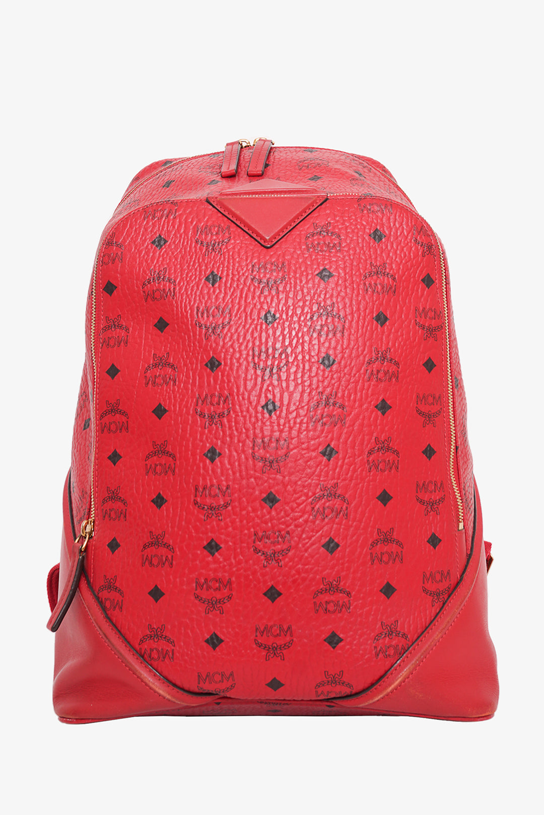 MCM Red Leather Logo Large Backpack
