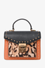 MCM Brown/Black Leather Leopard Print Top Handle Bag