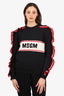 MSGM Black/Red Ruffle Long Sleeve Detail Logo Sweater Size S