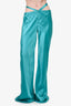 Roberto Cavalli Turquoise Tasseled Silk-Satin Wide Legs Pants Size 48