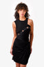 Versace Black Silk Leather Trimmed Button Bodycon Dress Size 42