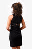 Versace Black Silk Leather Trimmed Button Bodycon Dress Size 42
