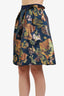 Lanvin en Bleu Navy/Gold Metallic Floral Print Skirts size 36
