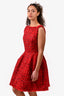 Oscar De La Renta Red Tweed Wool Dress Size 8