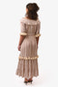 MISA Los Angeles Beige/White Stripe Maxi Dress with Fringe Detail Size XS