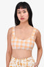 Faithfull the Brand Orange/White Check Printed Swim Top Size M
