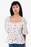 Ganni White/Burgundy Polka Dot Cotton Blouse Size 36