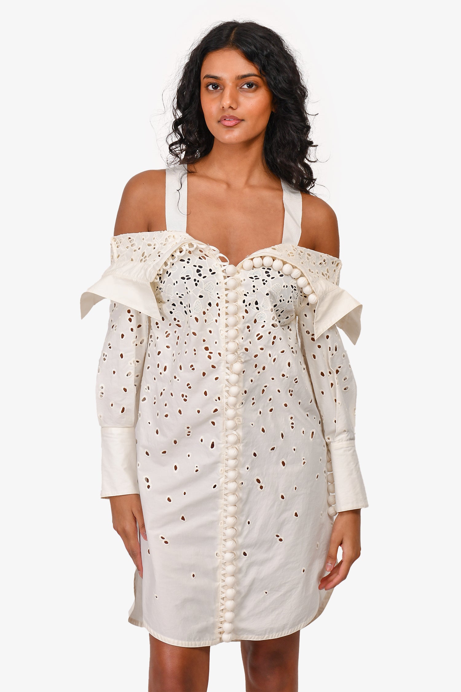 proenza schouler white mini dress Proenza Schouler White Eyelet Off The Shoulder Mini Dress Size 0 – Mine &  Yours