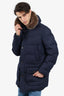 Brunello Cucinelli Navy Puff Jacket with Fur Line Hood Size XL