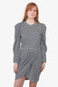 Derek Lam 10 Crosby Black/White Striped Pleated Long-Sleeve Dress Size M