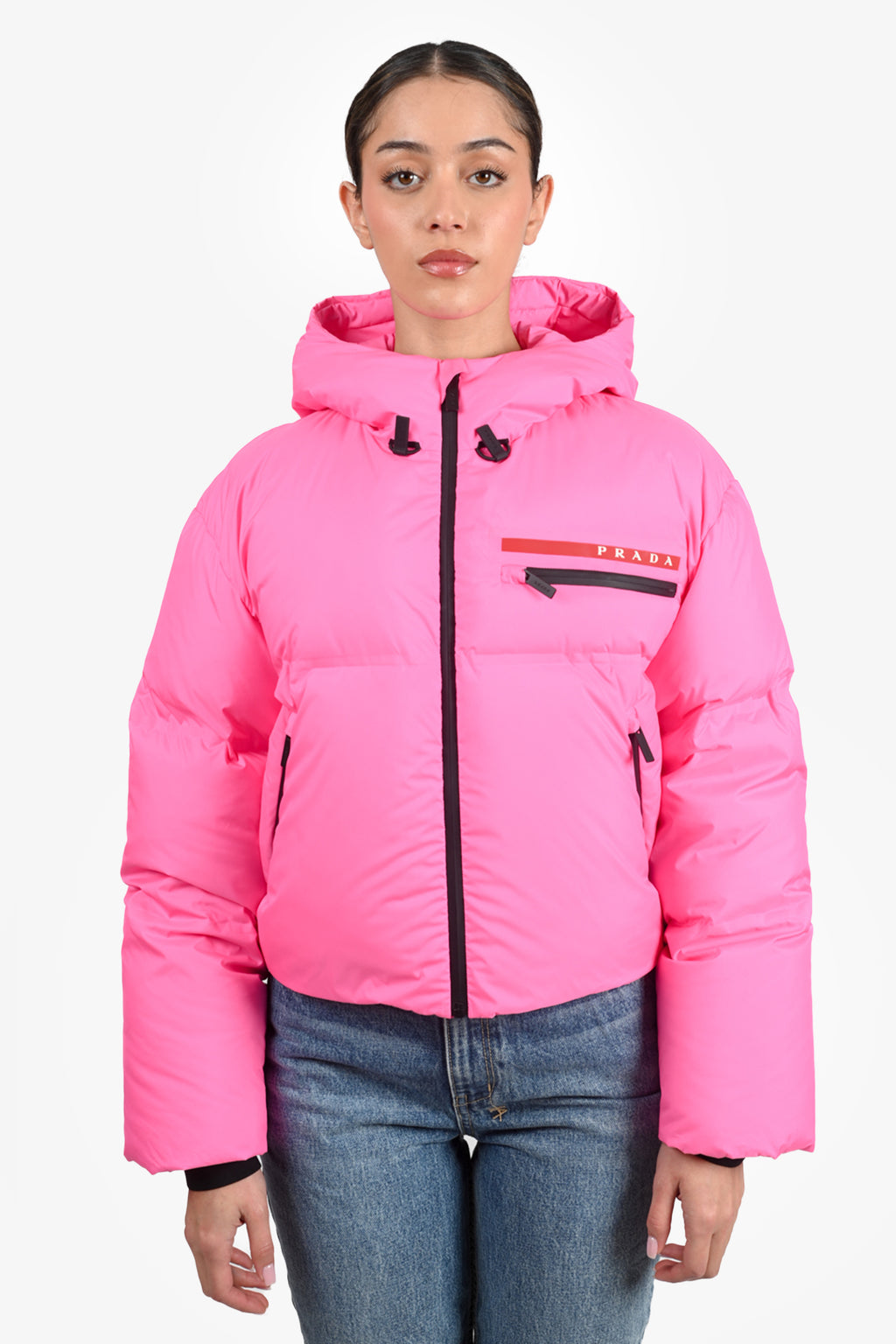 Prada Hot Pink Nylon Down Cropped Technical Jacket Size XS Mine & Yours