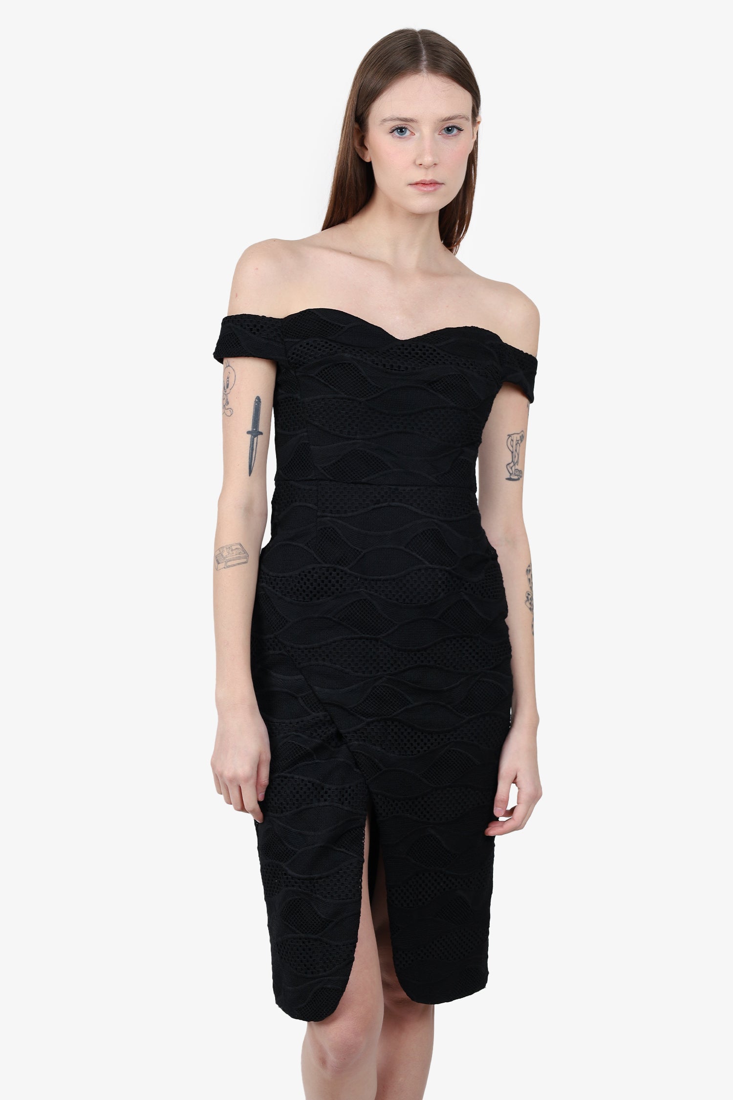 Nicholas Black Lace Cut Out Off Shoulder Midi Dress size 4 – Mine & Yours