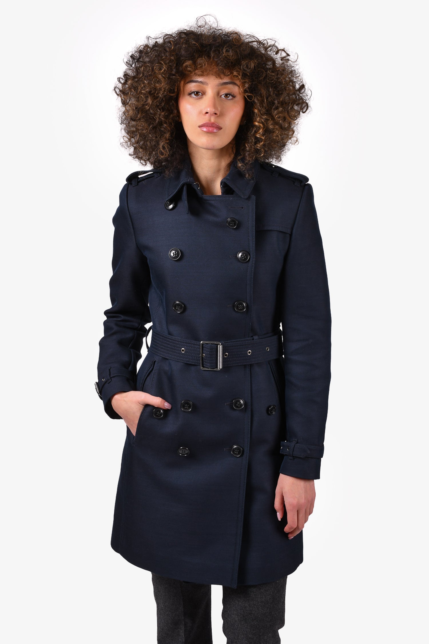 Burberry Brit Navy Blue Double Breasted Short Trench Coat Size 6 Burberry Brit Navy Blue Double Breasted Short Trench Coat Size 6