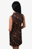 Isabel Marant Black/Orange Silk Patterned Cut-Out Collar Wrap Dress Size 36