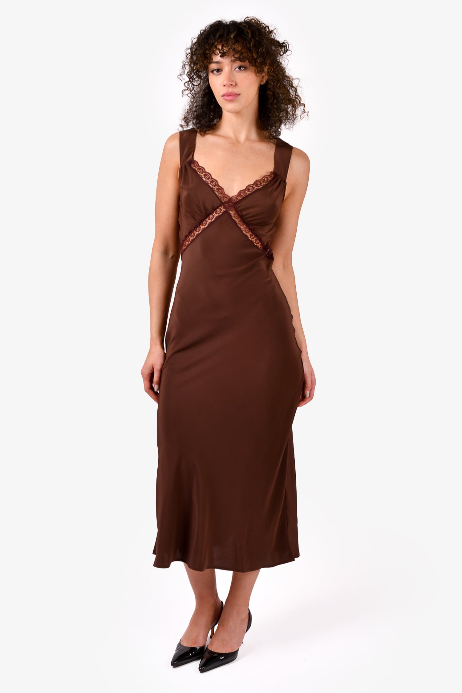 what color dress pants with brown shoes Reformation Brown Silk Lace Detailed 'Provence' Dress Size XS – Mine & Yours