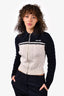 Miu Miu 2022 Navy/White Wool/Cashmere Cable Knit Zip Sweater Size 40