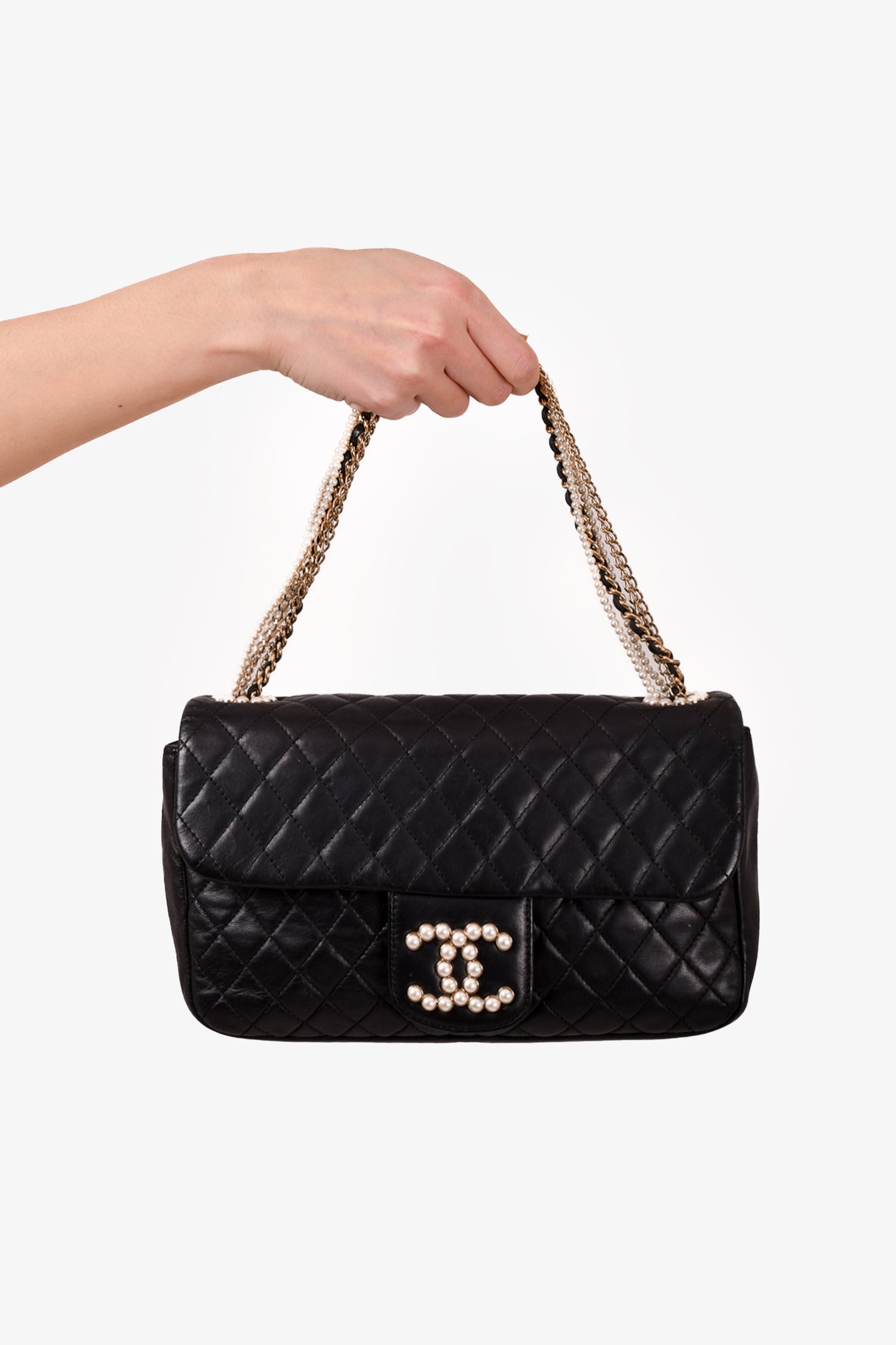 Pre-loved Chanel™ 2008/09 Black Quilted Lambskin Westminster Pearl