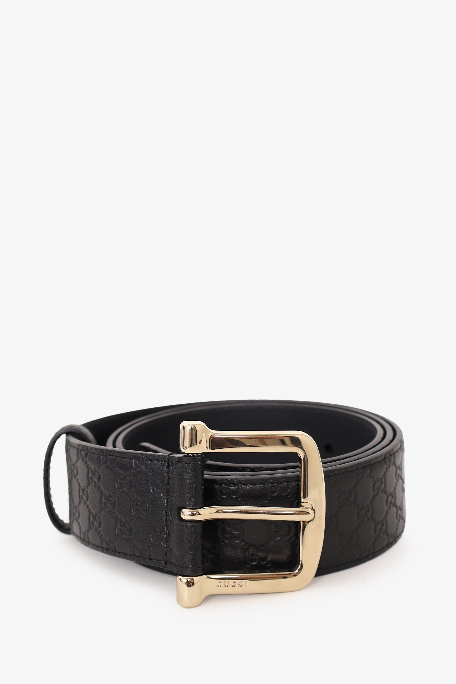 Gucci Black Leather Monogram Guccisimma Belt Size 105.42  display picture 2