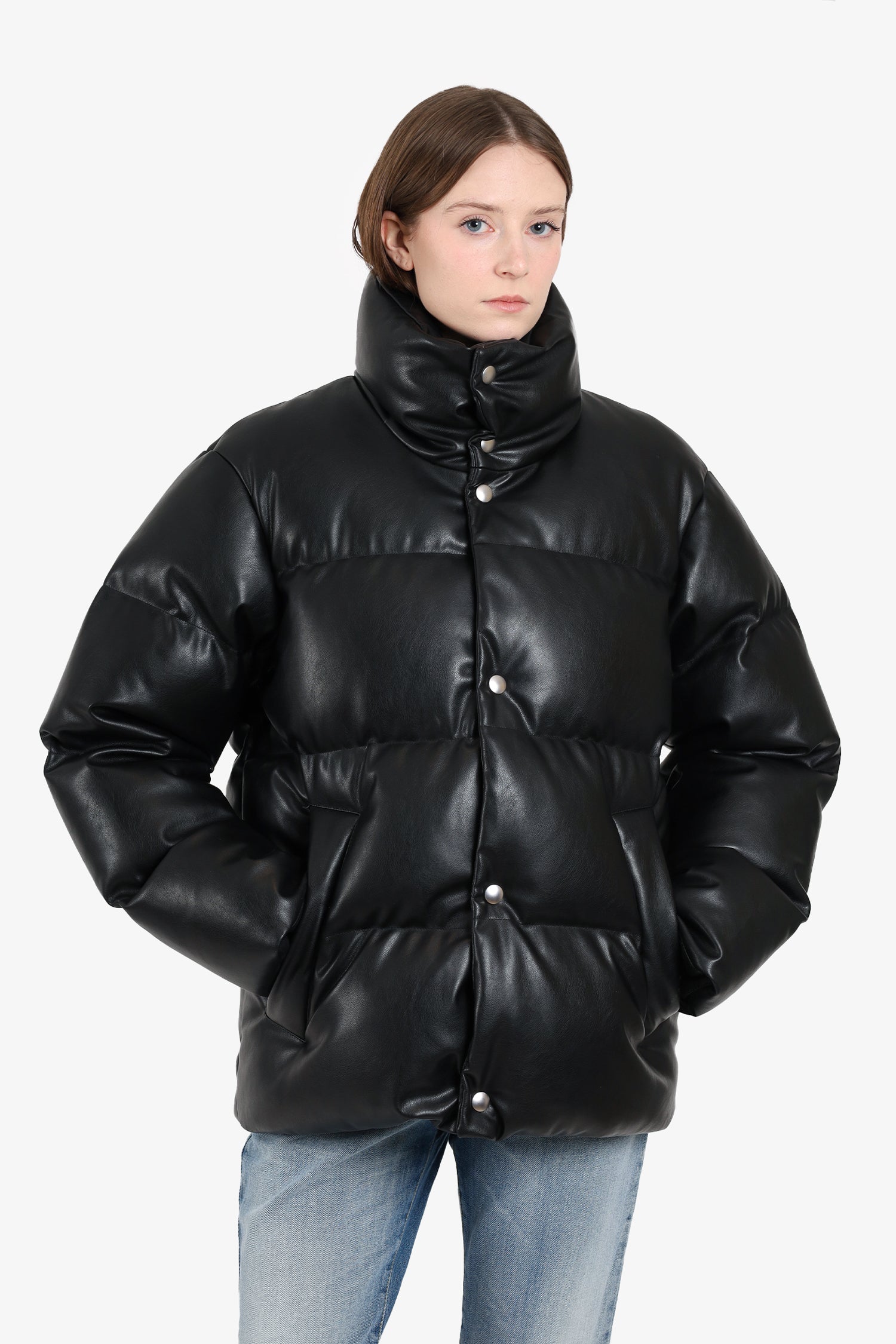 Sandro Black Leather Puffer Jacket Size Medium – Mine & Yours