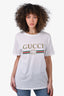 Gucci White Logo T-Shirt with Embroidered Flower Patch Size XXS