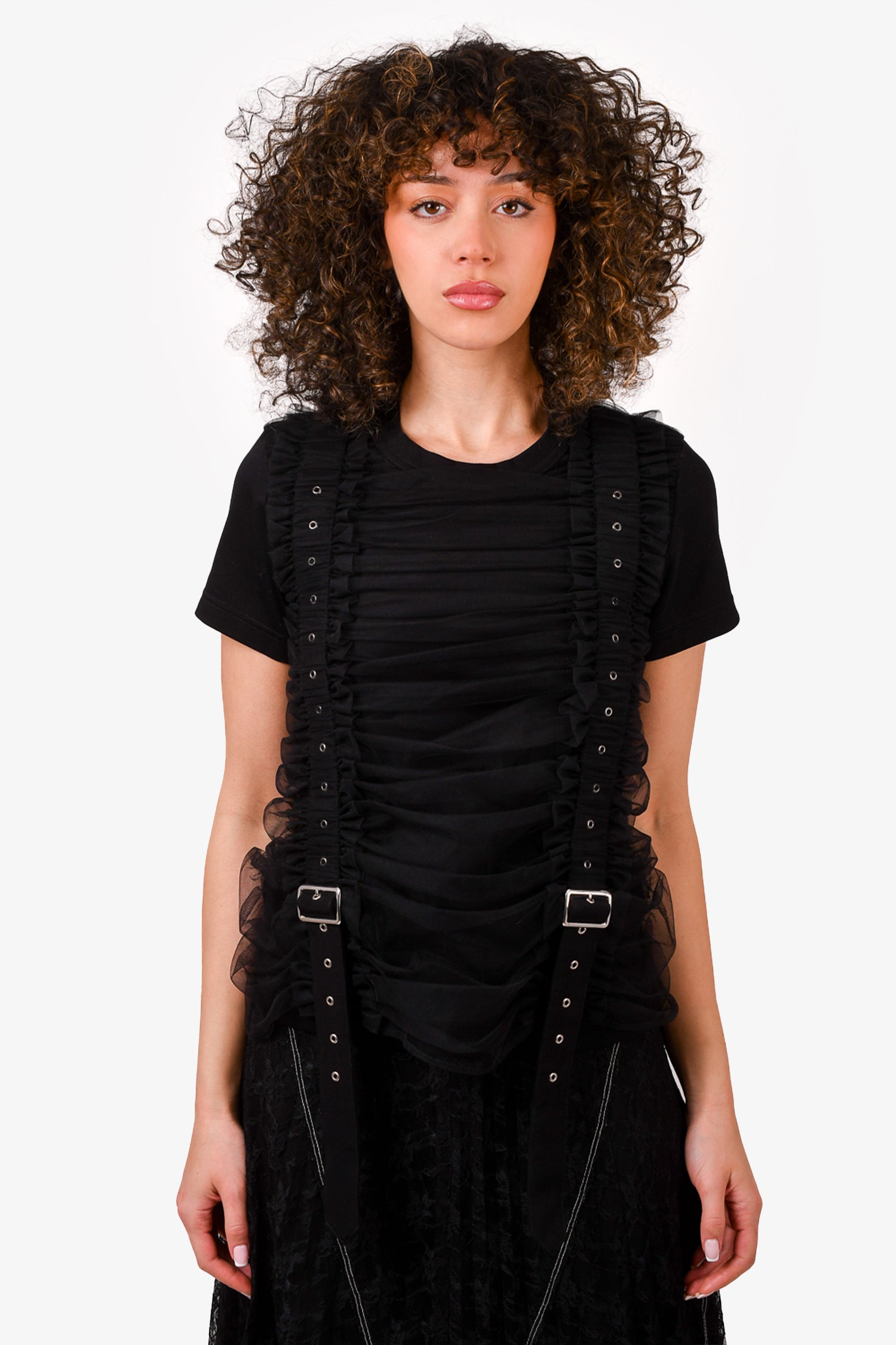 Comme des Garçons Noir Kei Ninomiya Black Tulle Buckle Detail T