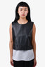 Theory Black Lamb Leather Sleeveless Top with White Cotton Underlay Size L
