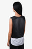 Theory Black Lamb Leather Sleeveless Top with White Cotton Underlay Size L