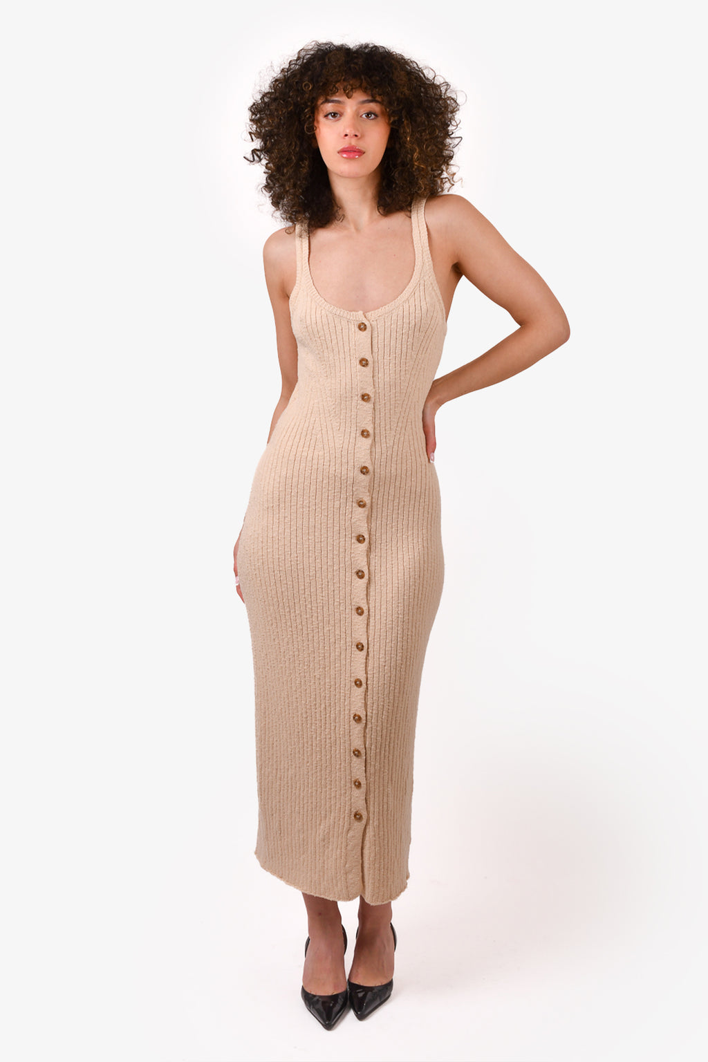 Ulla Johnson Beige Cotton Sleeveless Button Down Dress Mine & Yours