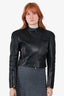 Versace Black Leather Ruffle Moto Zip-Up Jacket Size 44