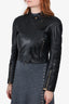 Versace Black Leather Ruffle Moto Zip-Up Jacket Size 44