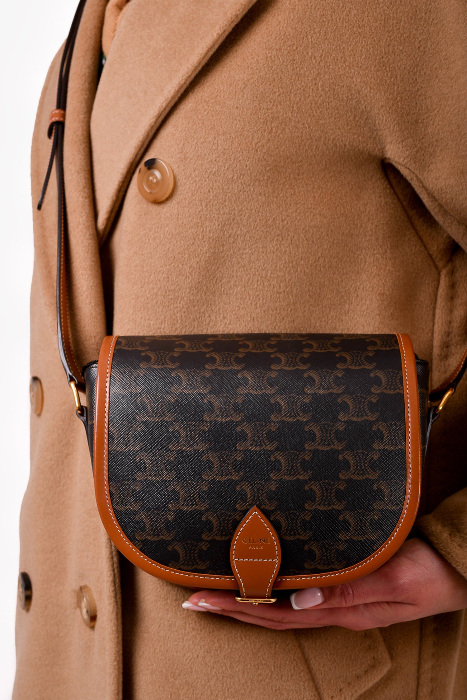 Brown Medium Folco Bag In Triomphe Canvas Sac Folco De Taille