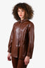 Chanel 2001 Brown Leather Shirt Jacket Size 38