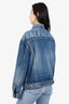 Balenciaga Blue Logo Embellished Distressed Denim Jacket size 44